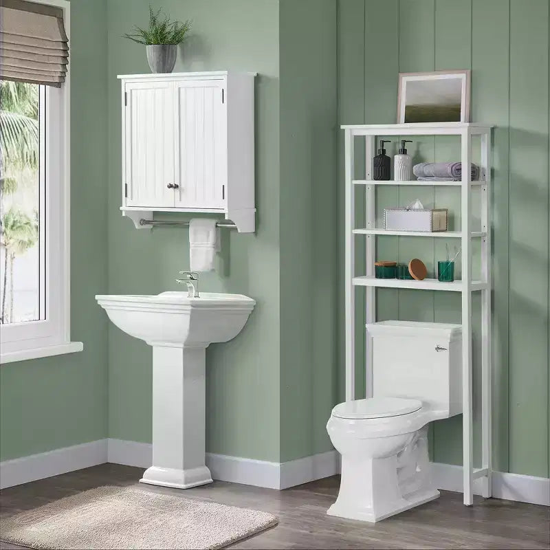Pensile da bagno a muro con due ante e portasciugamani – Bianco