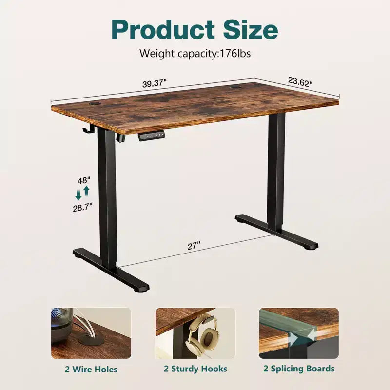 Scrivania elettrica ergonomica ad altezza regolabile con struttura in metallo a T e memorie preimpostate Moderna postazione di lavoro per computer 39,30x 23,60x45,40-Marrone