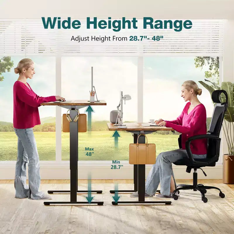 Scrivania elettrica ergonomica ad altezza regolabile con struttura in metallo a T e memorie preimpostate Moderna postazione di lavoro per computer 39,30x 23,60x45,40-Marrone