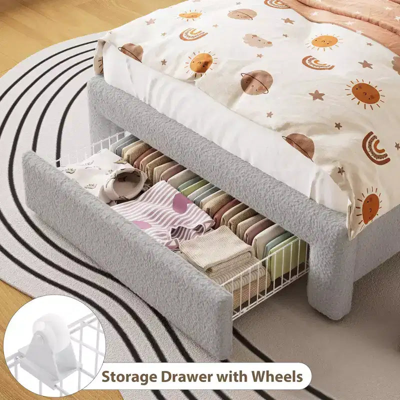 Struttura letto matrimoniale imbottita con testiera portaoggetti a 2 livelli, letto a piattaforma a LED con stazione di ricarica e cassetto per bambini/ragazze/ragazzi, non è richiesta la rete a molle