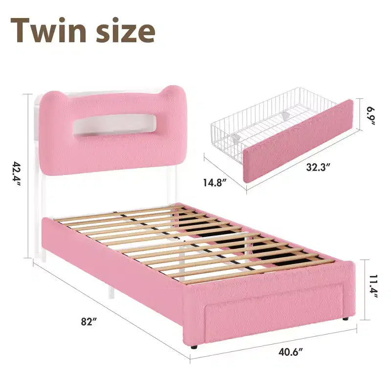 Struttura letto matrimoniale imbottita con testiera portaoggetti a 2 livelli, letto a piattaforma a LED con stazione di ricarica e cassetto per bambini/ragazze/ragazzi, non è richiesta la rete a molle