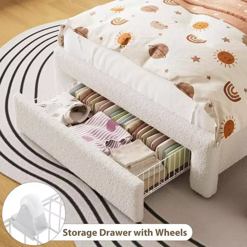 Struttura letto matrimoniale imbottita con testiera portaoggetti a 2 livelli, letto a piattaforma a LED con stazione di ricarica e cassetto per bambini/ragazze/ragazzi, non è richiesta la rete a molle