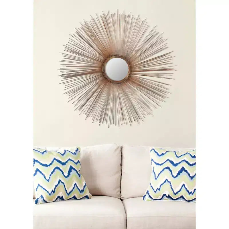Specchio da Parete a Raggi Solari in Ferro, 104 × 104 cm, Finitura Rame, Montaggio a Parete