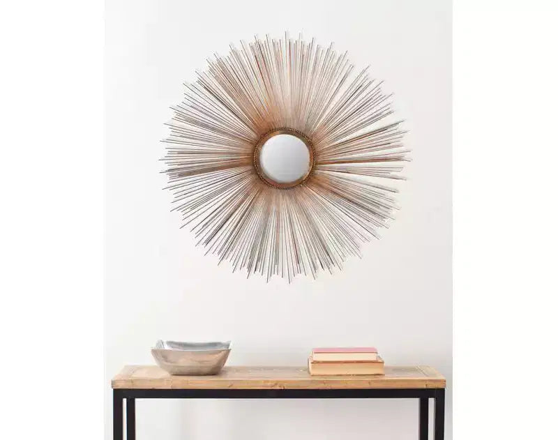 Specchio da Parete a Raggi Solari in Ferro, 104 × 104 cm, Finitura Rame, Montaggio a Parete
