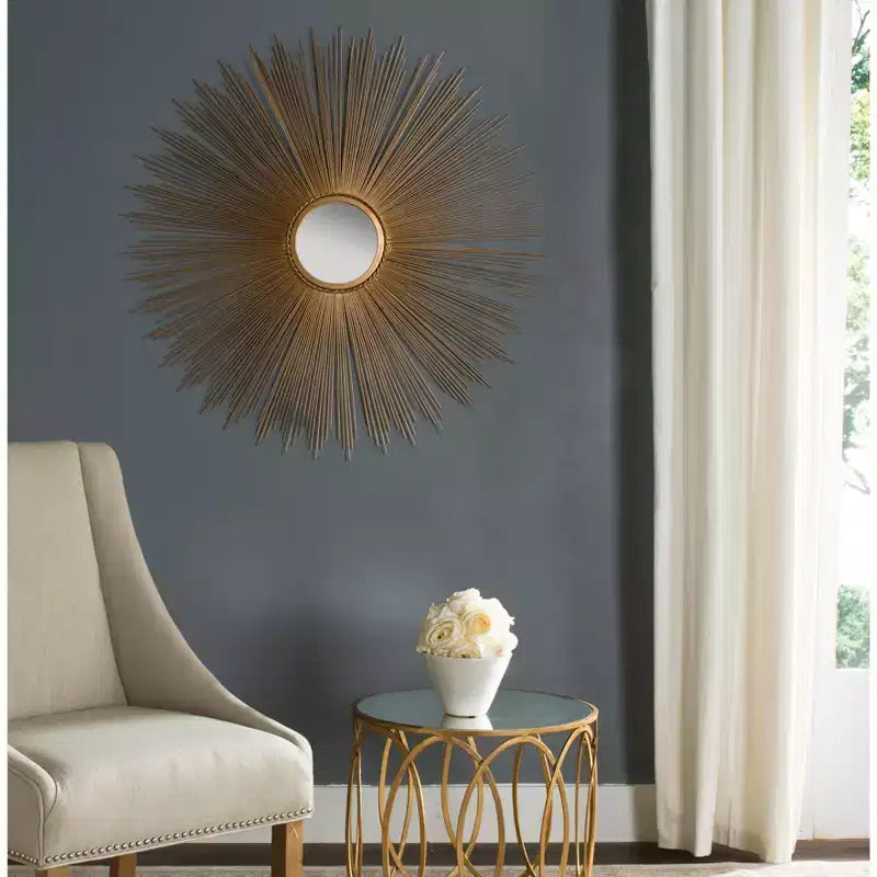 Specchio da Parete a Raggi Solari in Ferro, 104 × 104 cm, Finitura Rame, Montaggio a Parete