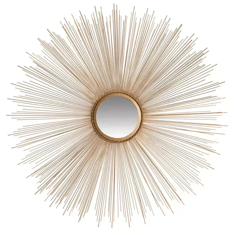 Specchio da Parete a Raggi Solari in Ferro, 104 × 104 cm, Finitura Rame, Montaggio a Parete