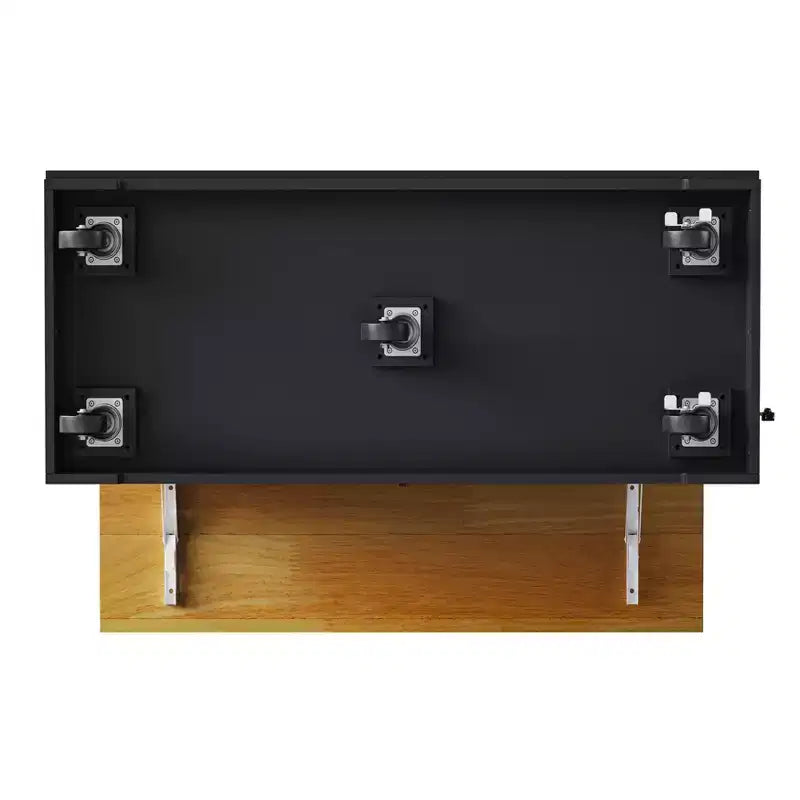 Isola da Cucina 48 con Anta a Ribalta, Presa di Corrente, Scaffale Interno, 2 Cassetti, Carrello su Ruote con 5 Rotelle e 5 Scaffali Laterali Aperti