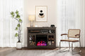 Heynemo Farmhouse TV Stand with 18'' Fireplace Insert, 47'' TV Console with Glass Doors & LED Lights, Media Entertainment Center with Shelves