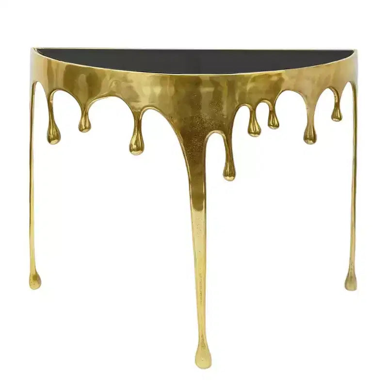Royal Hampton Tavolino Consolle Divano | Piano in Vetro a Mezza Luna da 36.25 | Design a Goccia Sciolta | Fusione di Alluminio