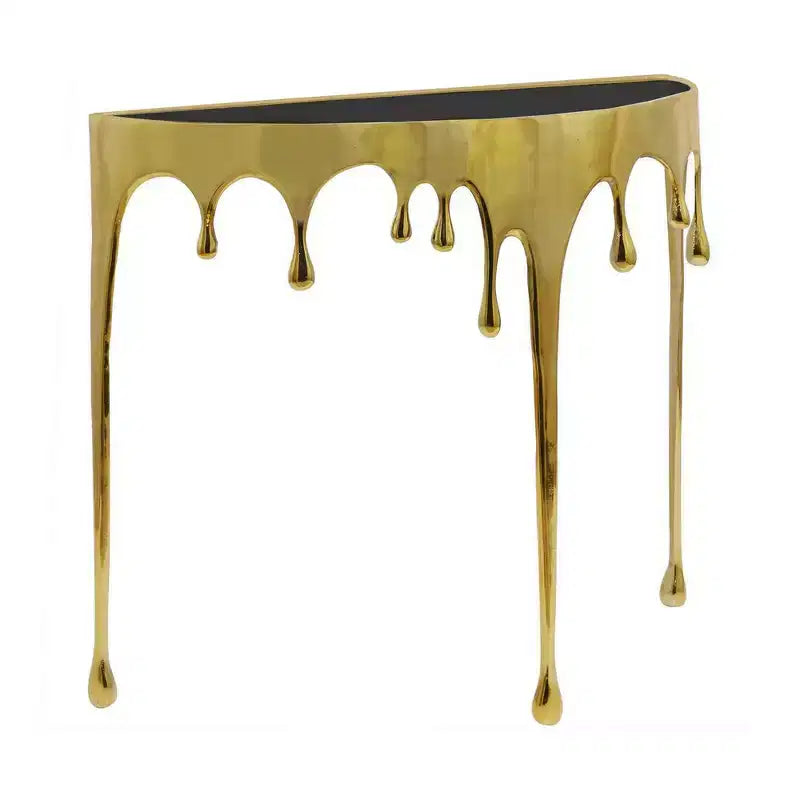 Royal Hampton Tavolino Consolle Divano | Piano in Vetro a Mezza Luna da 36.25 | Design a Goccia Sciolta | Fusione di Alluminio