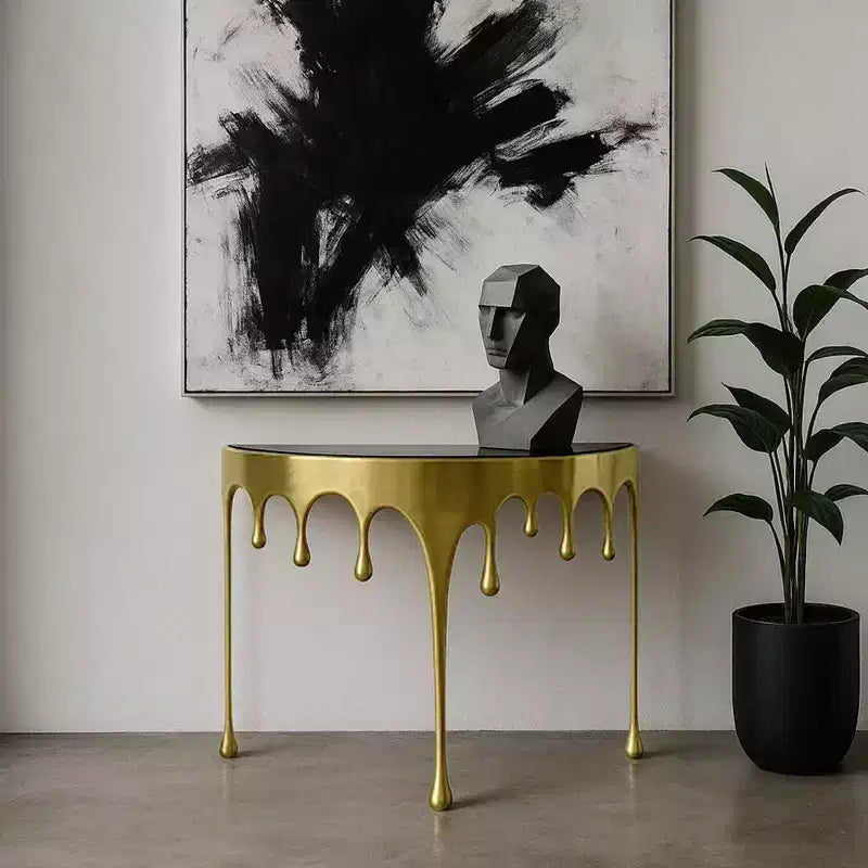 Royal Hampton Tavolino Consolle Divano | Piano in Vetro a Mezza Luna da 36.25 | Design a Goccia Sciolta | Fusione di Alluminio
