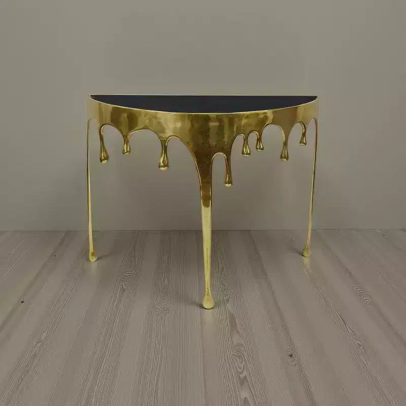 Royal Hampton Tavolino Consolle Divano | Piano in Vetro a Mezza Luna da 36.25 | Design a Goccia Sciolta | Fusione di Alluminio