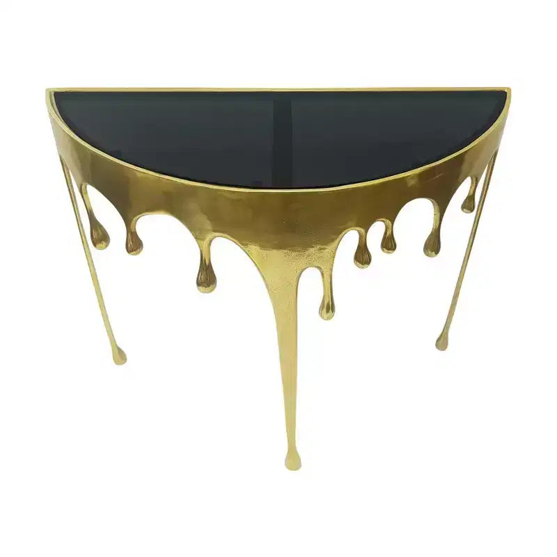 Royal Hampton Tavolino Consolle Divano | Piano in Vetro a Mezza Luna da 36.25 | Design a Goccia Sciolta | Fusione di Alluminio