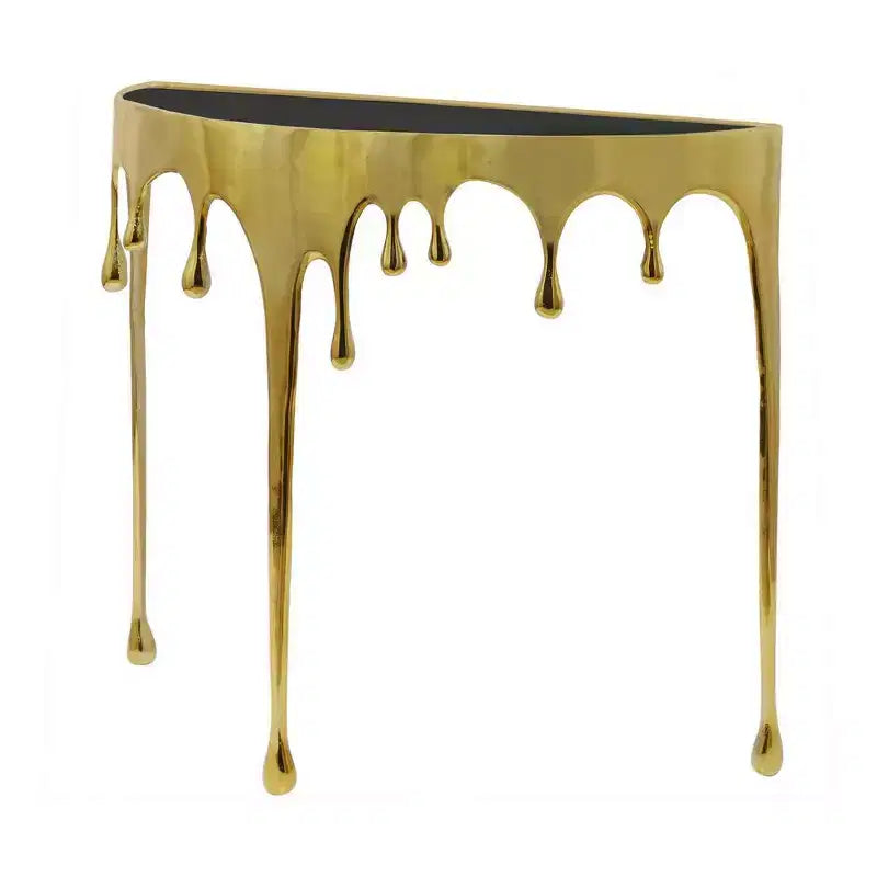 Royal Hampton Tavolino Consolle Divano | Piano in Vetro a Mezza Luna da 36.25 | Design a Goccia Sciolta | Fusione di Alluminio