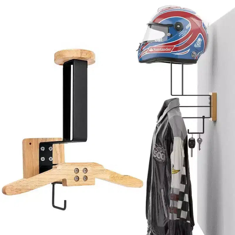 Appendiabiti e Porta Casco da Parete in Legno, Struttura Robusta in Metallo, Ingresso