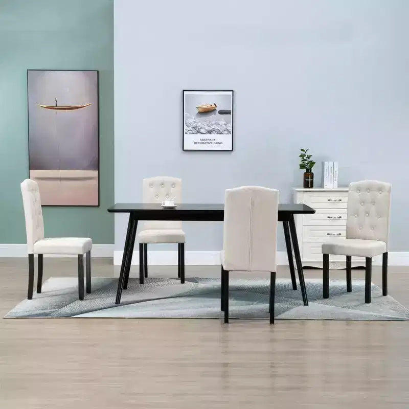 Set di 4 sedie da pranzo moderne imbottite con gambe in legno massello e schienale alto