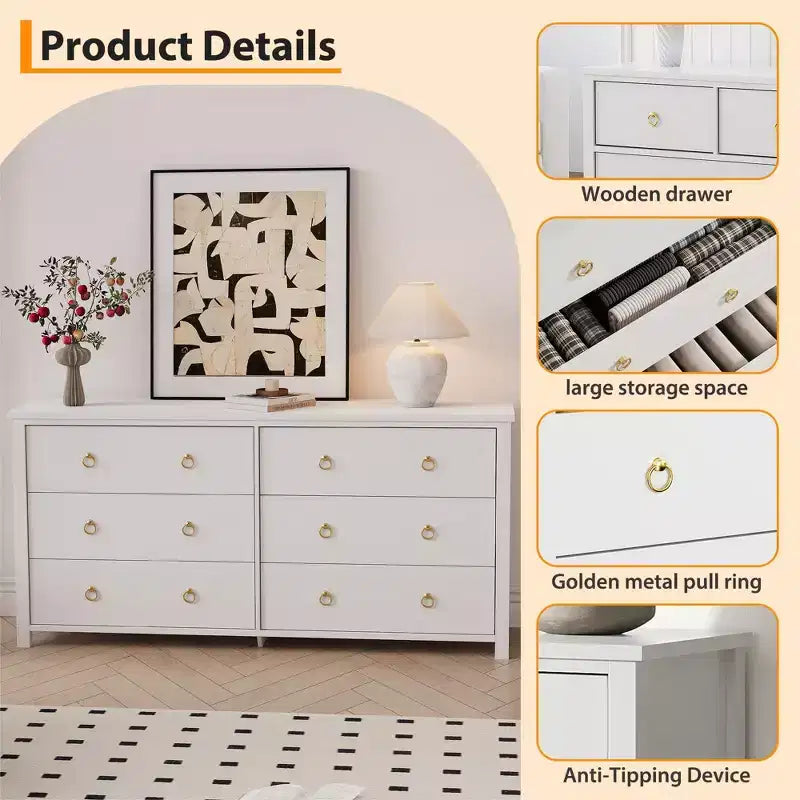 Cassettiera per camera da letto con 6 cassetti, armadio in legno per vestiti, cassettiera ampia, nera