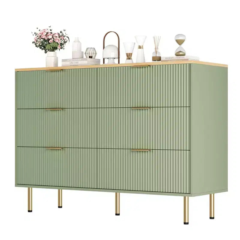 Bedroom Dresser with 6 Drawers, Wood Dressers for Closet, Dresser of Drawers with Handle, Bedroom Furniture Storage Organizer for Hallway