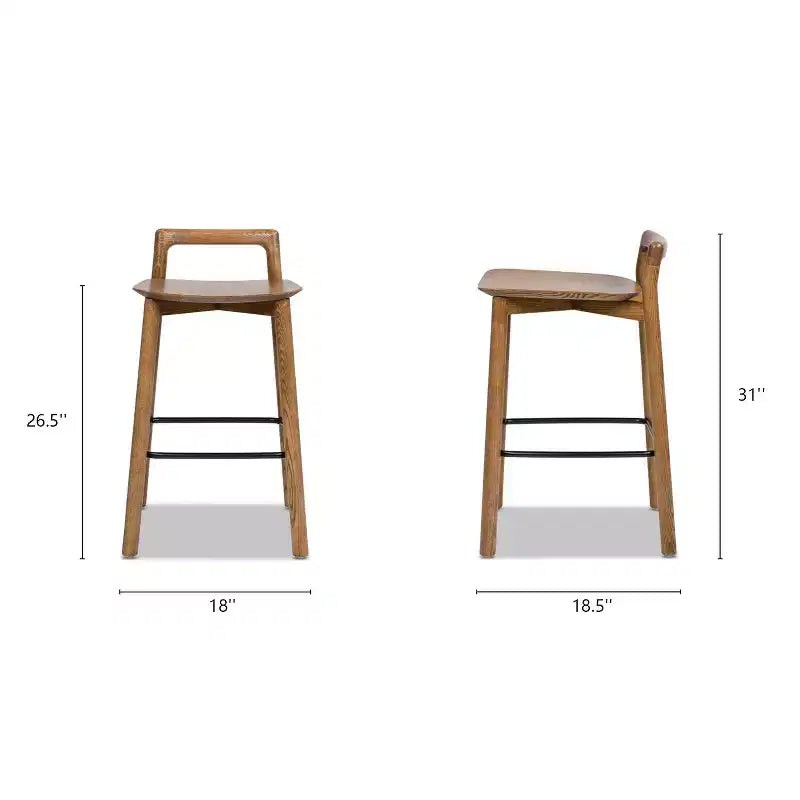 Sgabelli da bar Okak in legno di frassino biondo naturale ad altezza bancone per sale da pranzo, sgabelli da bar da bancone senza braccioli e schienale basso minimalista