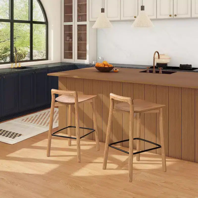 Okak Natural Blonde Ash Wood Counter Height Bar Stools for Dining Rooms,Minimalist Low Back Counter Bar Stools Without Arm