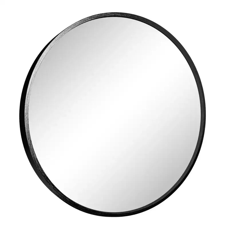 Specchio da parete rotondo in lega di alluminio nero, 89 cm × 89 cm, design a bordo sottile