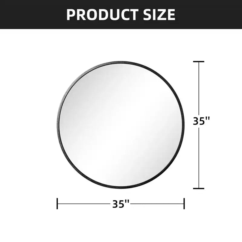 Specchio da parete rotondo in lega di alluminio nero, 89 cm × 89 cm, design a bordo sottile