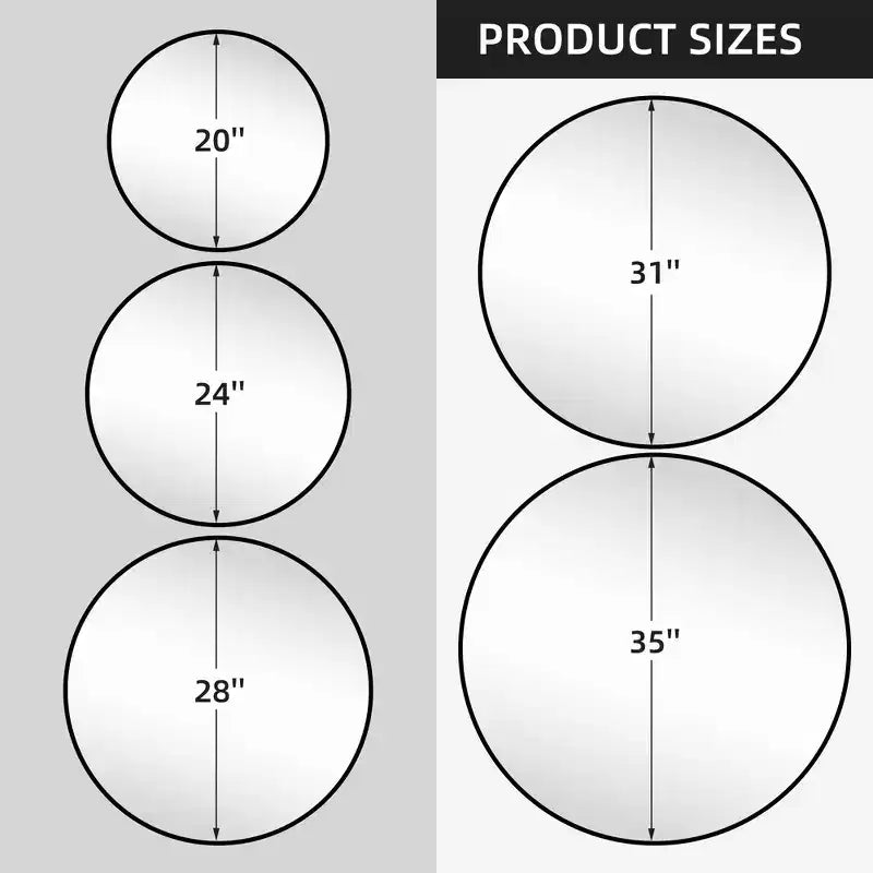 Specchio da parete rotondo in lega di alluminio nero, 89 cm × 89 cm, design a bordo sottile