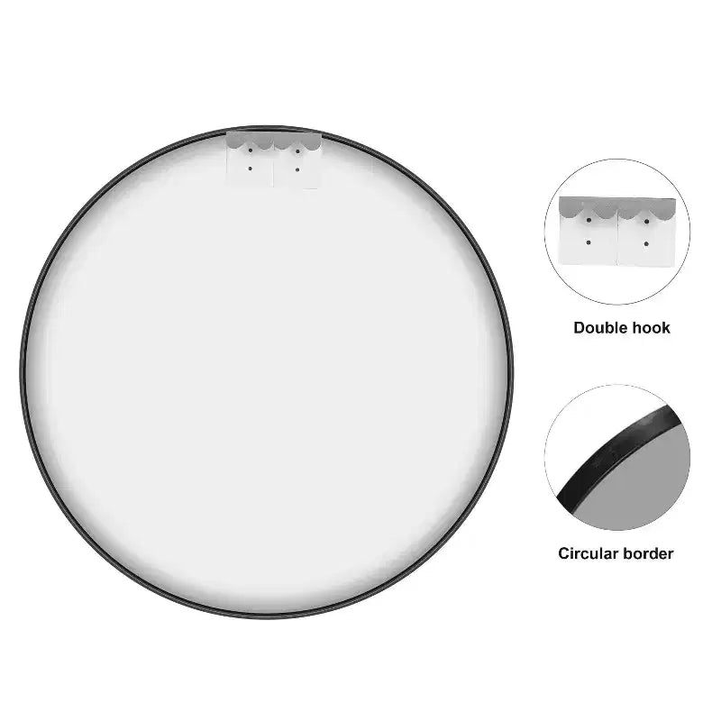 Specchio da parete rotondo in lega di alluminio nero, 89 cm × 89 cm, design a bordo sottile