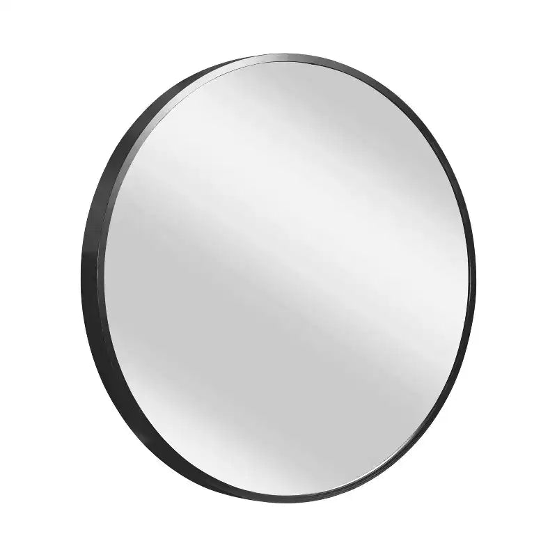 Specchio da parete rotondo in lega di alluminio nero, 89 cm × 89 cm, design a bordo sottile