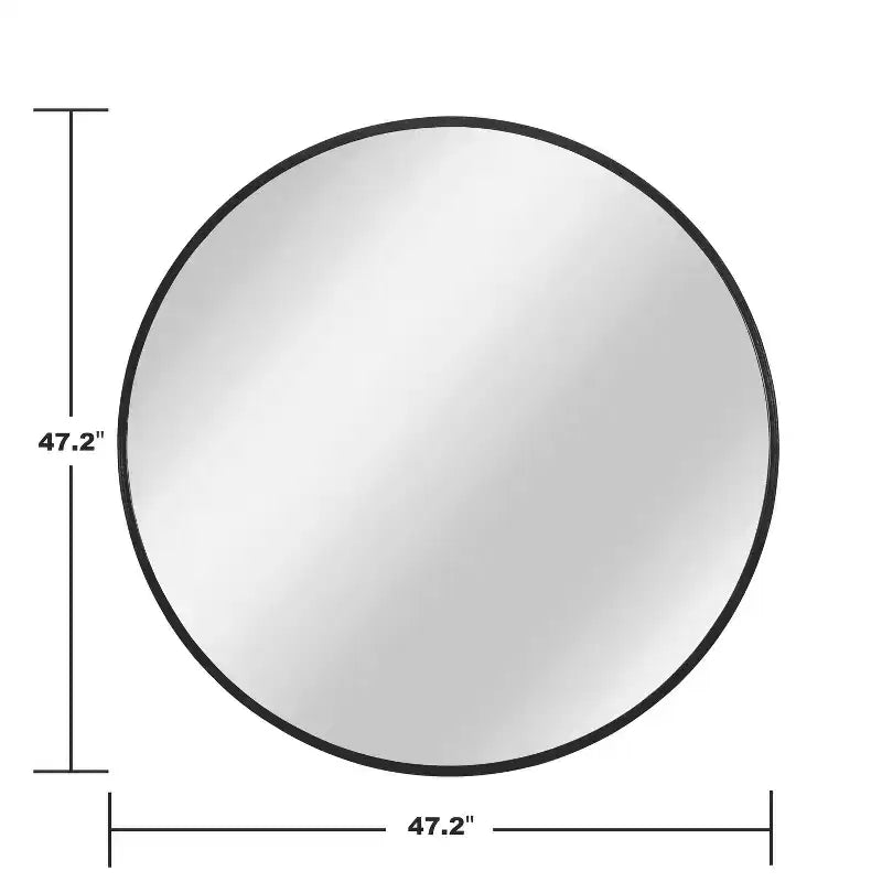 Specchio da parete rotondo in lega di alluminio nero, 89 cm × 89 cm, design a bordo sottile
