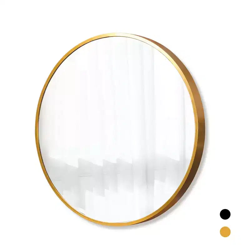 Specchio da parete rotondo in lega di alluminio nero, 89 cm × 89 cm, design a bordo sottile