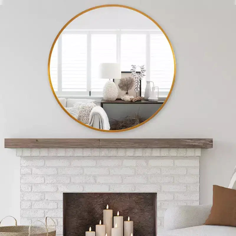 Specchio da parete rotondo in lega di alluminio nero, 89 cm × 89 cm, design a bordo sottile