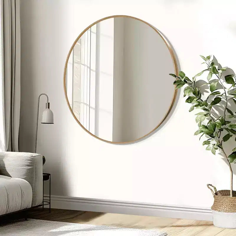 Specchio da parete rotondo in lega di alluminio nero, 89 cm × 89 cm, design a bordo sottile