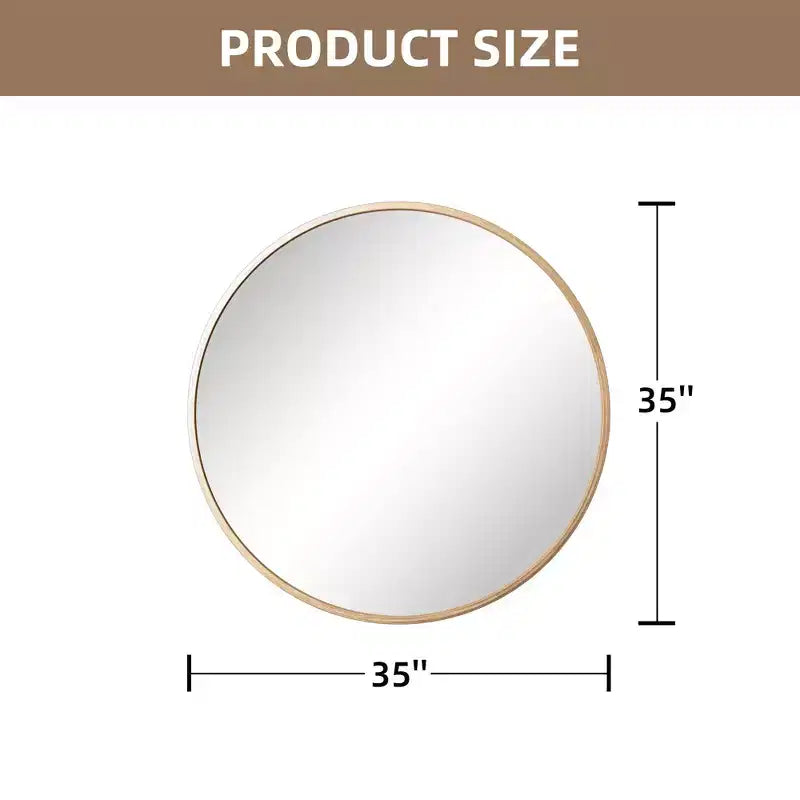 Specchio da parete rotondo in lega di alluminio nero, 89 cm × 89 cm, design a bordo sottile