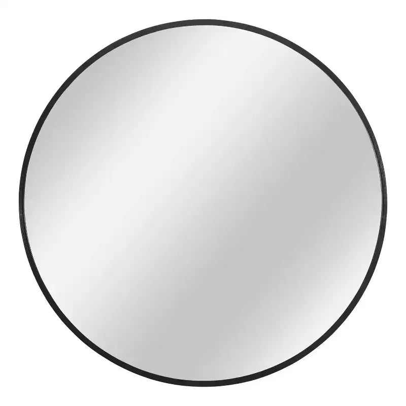Specchio da parete rotondo in lega di alluminio nero, 89 cm × 89 cm, design a bordo sottile