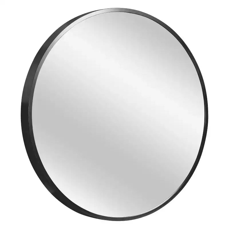 Specchio da parete rotondo in lega di alluminio nero, 89 cm × 89 cm, design a bordo sottile