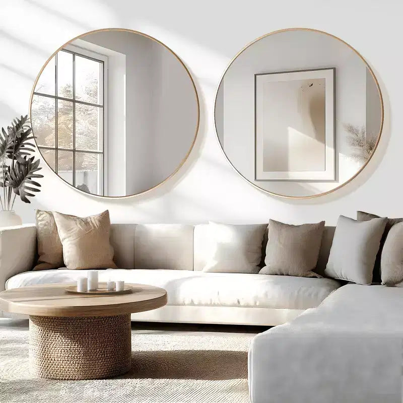 Specchio da parete rotondo in lega di alluminio nero, 89 cm × 89 cm, design a bordo sottile