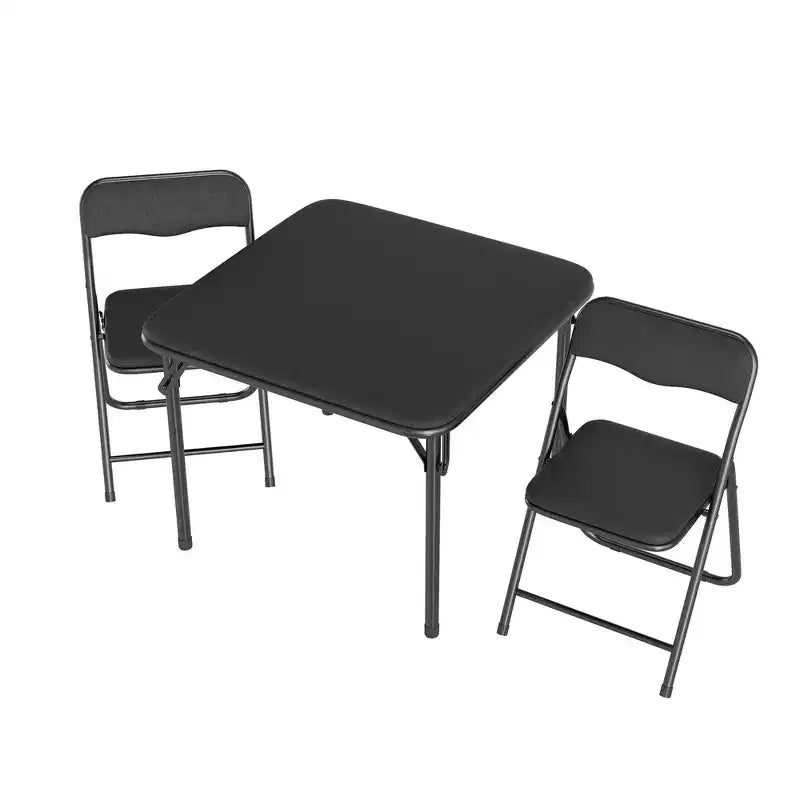 Set da 3 Pezzi di Tavolo e Sedie Pieghevoli per Bambini con Cuscino in PU – Nero, Beige e Grigio