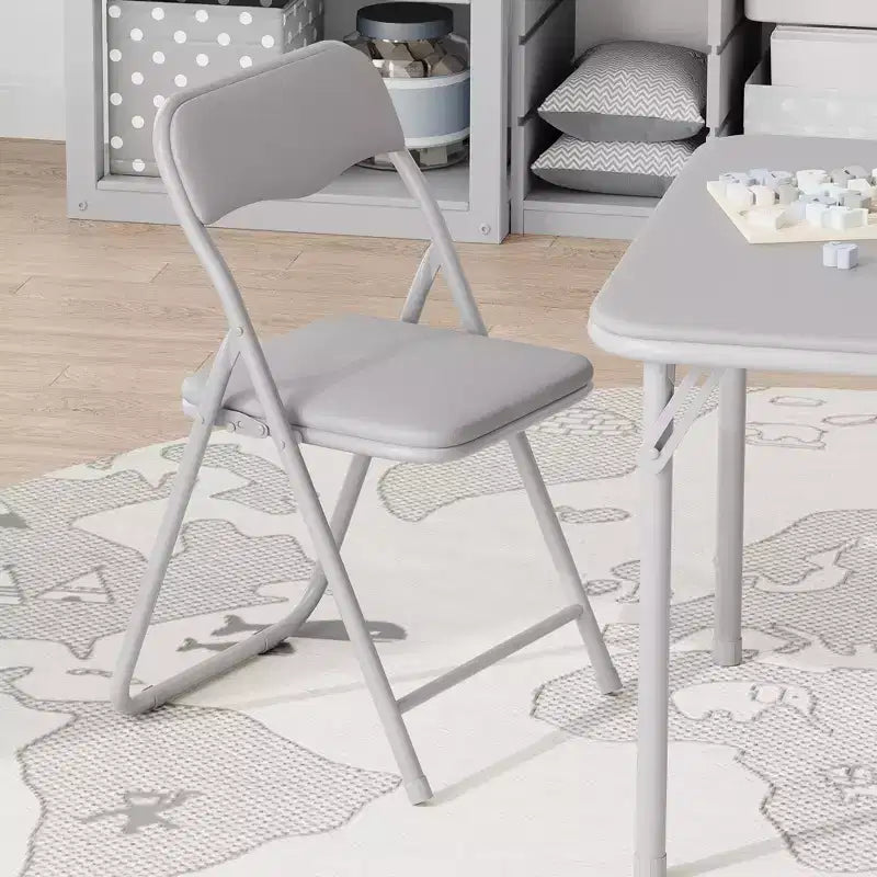 Set da 3 Pezzi di Tavolo e Sedie Pieghevoli per Bambini con Cuscino in PU – Nero, Beige e Grigio