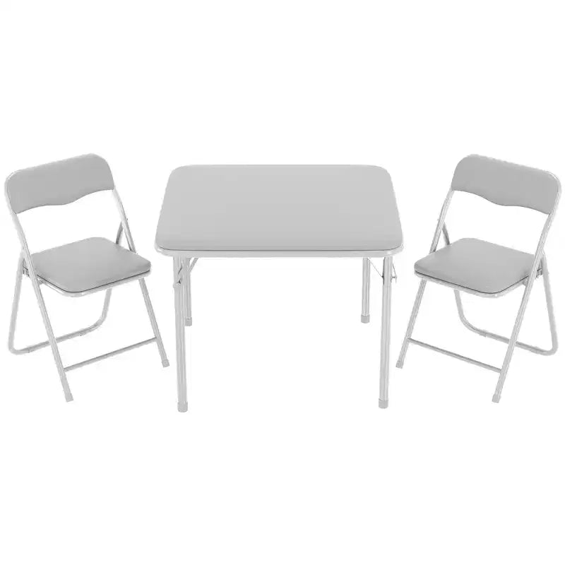 Set da 3 Pezzi di Tavolo e Sedie Pieghevoli per Bambini con Cuscino in PU – Nero, Beige e Grigio