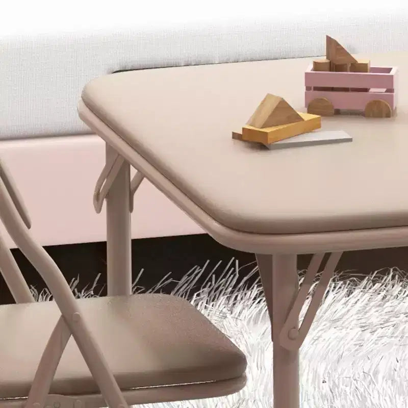 Set da 3 Pezzi di Tavolo e Sedie Pieghevoli per Bambini con Cuscino in PU – Nero, Beige e Grigio