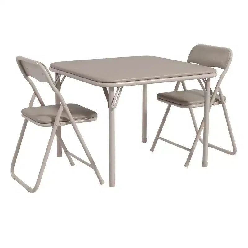 Set da 3 Pezzi di Tavolo e Sedie Pieghevoli per Bambini con Cuscino in PU – Nero, Beige e Grigio
