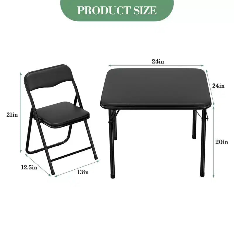 Set da 3 Pezzi di Tavolo e Sedie Pieghevoli per Bambini con Cuscino in PU – Nero, Beige e Grigio