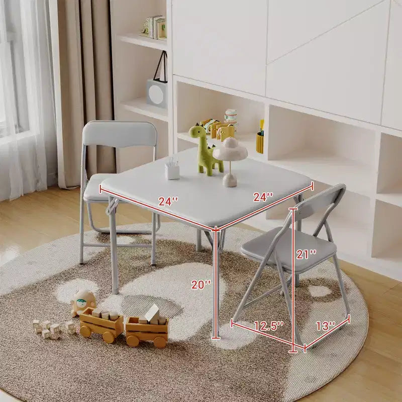 Set da 3 Pezzi di Tavolo e Sedie Pieghevoli per Bambini con Cuscino in PU – Nero, Beige e Grigio