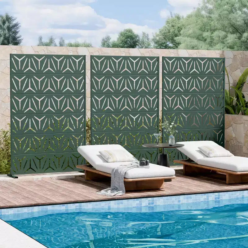 MAYEERTY Star 01 Dark Green Galvanized Steel Room Divider, 72x47x16, 6-Piece Weatherproof Patio Privacy Screen