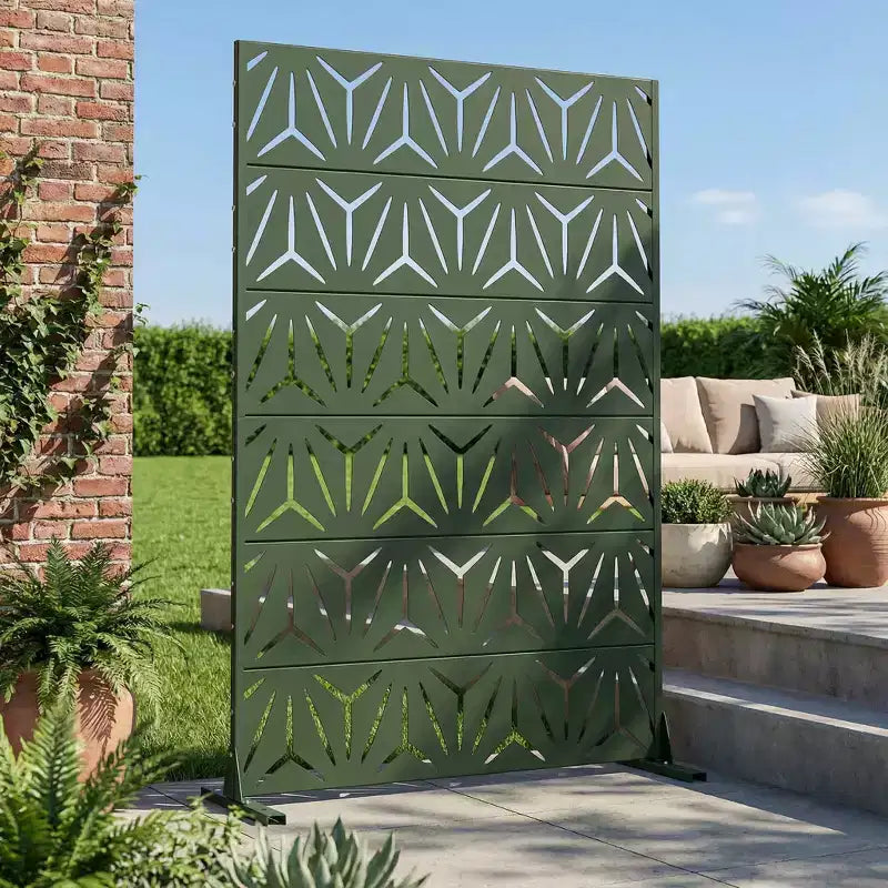 Schermo privacy per esterni a 6 pannelli in acciaio galvanizzato verde scuro, resistente alle intemperie, 72"x47"