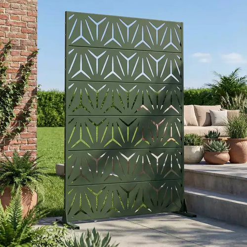 Schermo privacy per esterni a 6 pannelli in acciaio galvanizzato verde scuro, resistente alle intemperie, 72"x47"