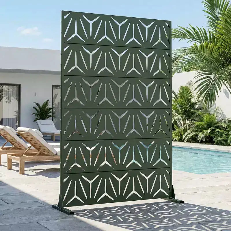 Schermo privacy per esterni a 6 pannelli in acciaio galvanizzato verde scuro, resistente alle intemperie, 72"x47"