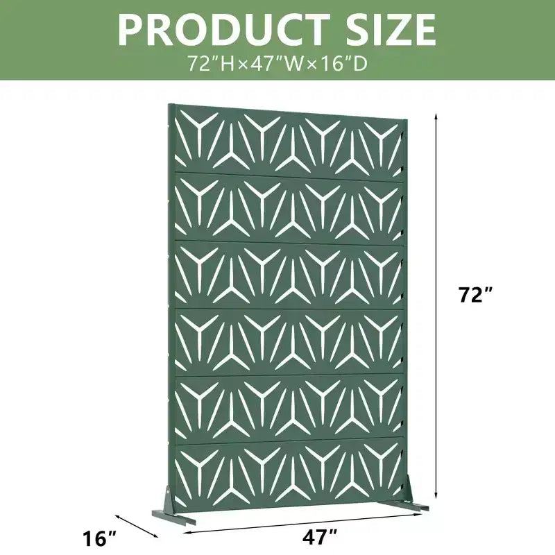 Schermo privacy per esterni a 6 pannelli in acciaio galvanizzato verde scuro, resistente alle intemperie, 72"x47"