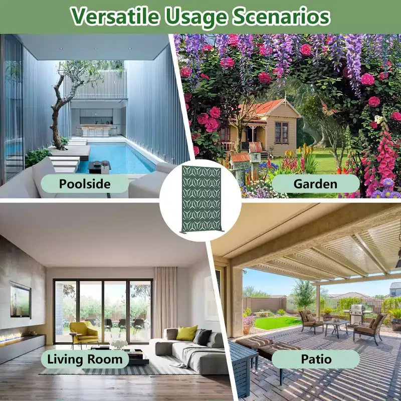 Schermo privacy per esterni a 6 pannelli in acciaio galvanizzato verde scuro, resistente alle intemperie, 72"x47"